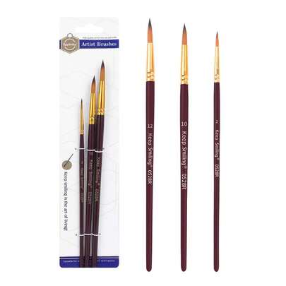 3pcs Soft Nylon Flat Tip, Round Tip, Pointed Tip Acrylic Oil Painting Watercolor Brush Set