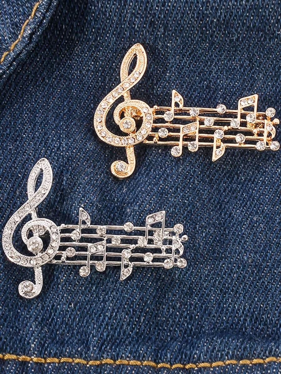 1pc Women's Brooch, Music Note Brooch, Scarf Clip, Lapel Pin, Suitable For Daily Wear And Music Festivals - Multicolor - View 1