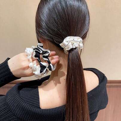 4 piezas de Scrunchies de lunares de encaje, accesorios de cabello versátiles adecuados para coletas, decoraciones de cabello para mujeres, regalo esencial para estudiantes, decoración del hogar y del dormitorio