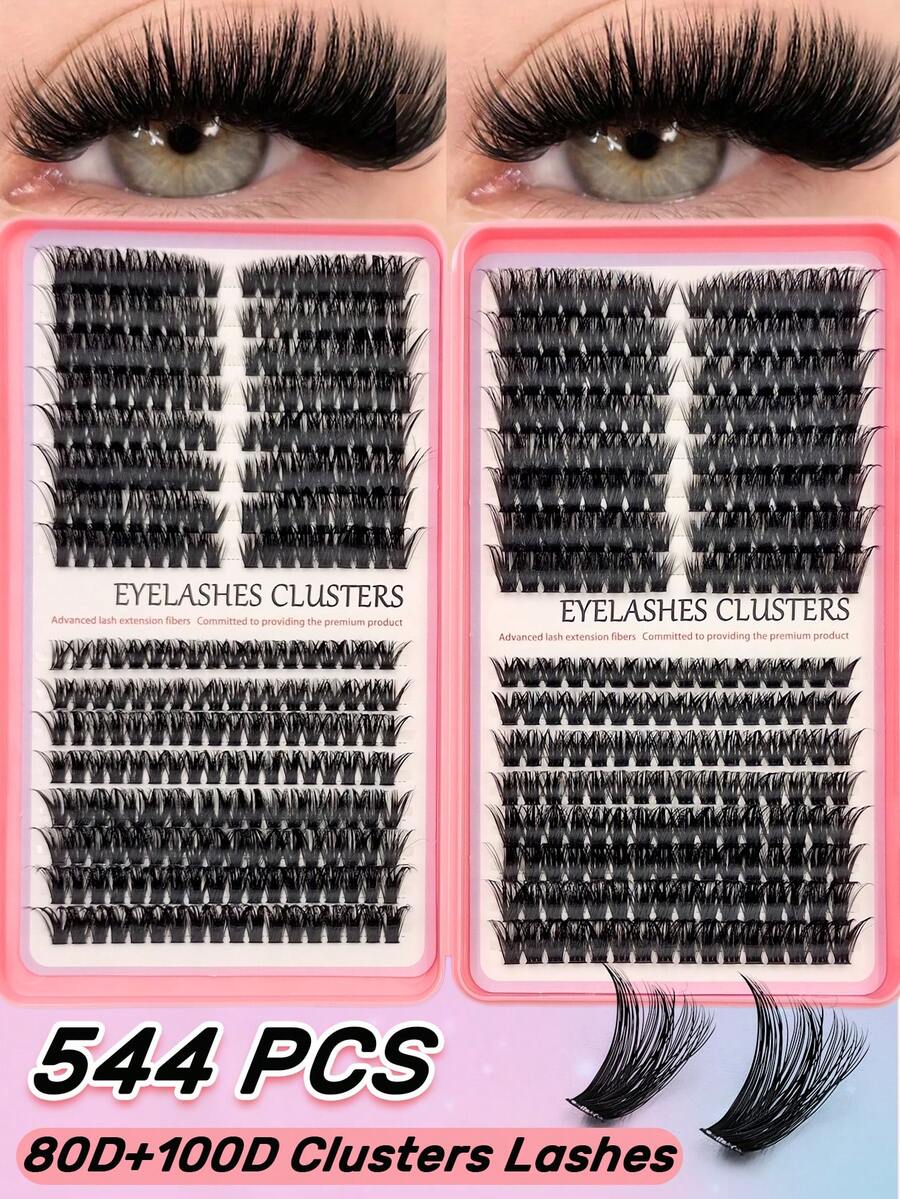Sibeuna 544片裝睫毛書 80D+100D 厚實蓬鬆 D捲度自然捲睫毛 8mm-16mm 混長 DIY 簇狀假睫毛 便攜式 - D - 查看 1