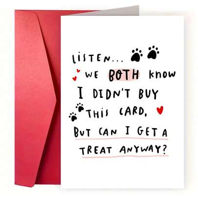 1pc Funny Birthday Card With Envelope – "Can I Get A Treat?" Cute Dog & Cat Humor Greeting Card For Friend, Family, Pet Lover