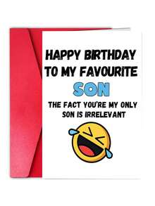 1pc "Favorite Son" Funny Birthday Greeting Card With Envelope, Designed With Laughing For Son - 18*13cm - View 1