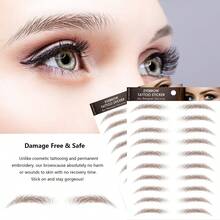 6 Sheets 60 Pairs Brown 4D Hair-Like Waterproof Eyebrow Tattoos Stickers Eyebrow Transfers Stickers Grooming Shaping Eyebrow Sticker For Women And Girls - Brown - View 3