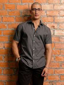 Men's Short Sleeve Shirt Premium Quality Light And Fresh Fabric Easy To Iron - 淺灰色 - 查看 1