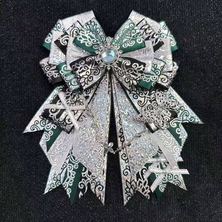 1枚复古独特蝴蝶结胸针，宝石全息缎带手工DIY成品，宅男偶像周边，动漫游戏展cosplay配饰，洛丽塔原宿风装饰蝴蝶结胸针 - A - 查看 1