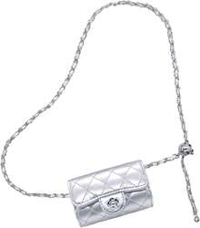Mini PU Leather Chain Belt Bag For Women Quilted Waist Purse Crossbody Fanny Pack Detachable Belt Chain - Silver - View 1