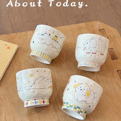Cute Animal Hand Painted Ceramic Coffee Mug 300ML, Latte Art Milk Cup Cold Drink Cup, Home School Office Use, Great Birthday Holiday Gift