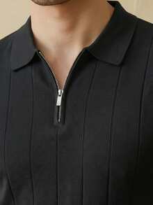Men's Solid Color Short Sleeve Casual Commuter Polo Shirt - Black - View 4