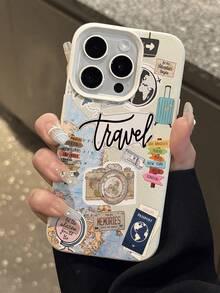 1pc Fashion Personalized Travel Map Pattern Litchi Texture Anti-Fall Anti-Slip Soft Phone Case Protective Cover Suitable Compatible With Apple, Phones - Multicolor - View 4