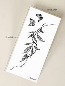 2pcs Herbal Juice Semi-Permanent Magic Tattoo, Simple Tattoo, Fresh Plant & Butterfly Pattern, 7-14 Days Waterproof Non-Reflective Tattoo Sticker For Waist, Shoulder, Neck, Collarbone - Blue - View 11