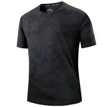 Camouflage Summer T-Shirt For Men, Black & Gray Camo Design, Versatile Daily Wear Short Sleeve Sports - Black - View 3