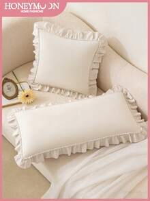 1pc Romantic French Ruffle Quilted Envelope Pillow Cover (Pillow Insert Not Included), Exquisite Romantic Decorative Pillow Sham For Bedroom/Dorm/Sofa/Lounge Chair, Can Be Given As Gift To Lover Or Friend. Machine Washable. Oeko-Tex Certified. Beige - Beige - View 2