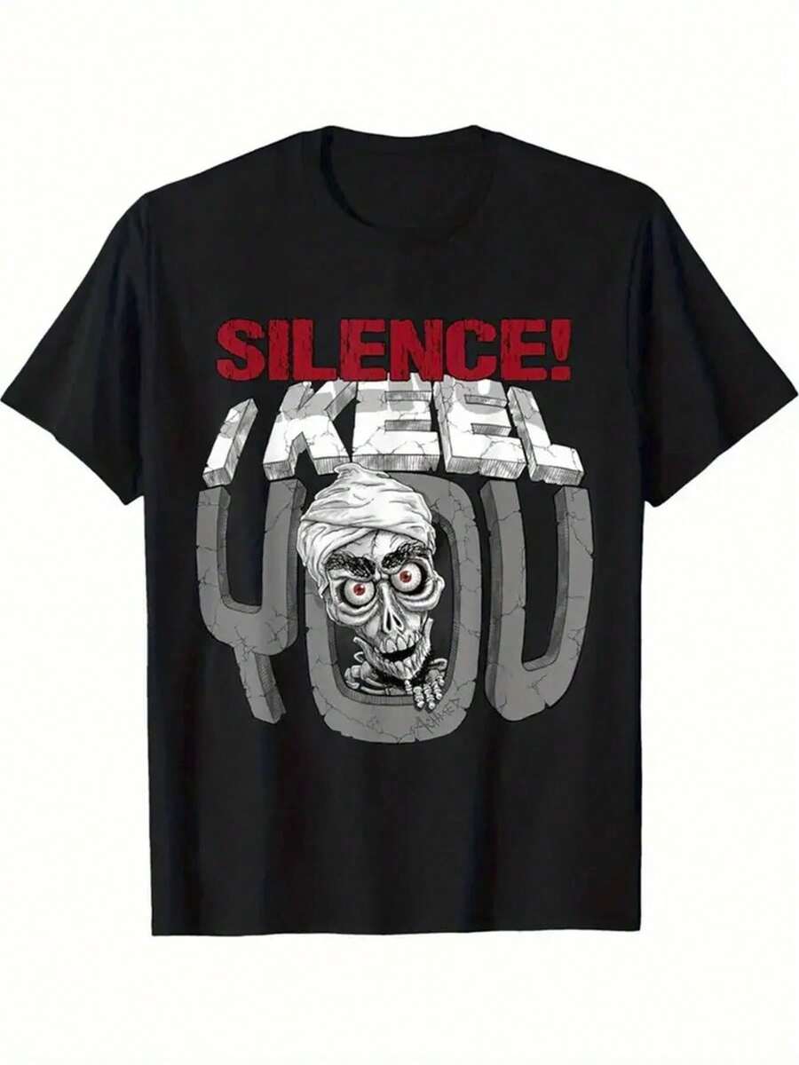 Camiseta casual diaria para hombre, 100% algodón lavado, 180g de algodón puro, tallas grandes 5XL 6XL, con apariencia retro, estampado de diseño audaz, cuello redondo casual, tela transpirable y absorbente de humedad, camiseta de manga corta casual adecuada para todas las estaciones. - Negro - Ver 1