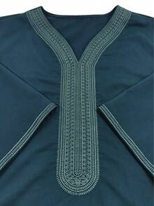 Men's Moroccan Middle Eastern Muslim Long Robe With Side Pockets, Islamic Clothing, Solid Color Thawb, Men's Pullover Gandoura - Dark Green - View 4