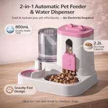 Automatic Dog Cat Feeder – 2-In-1 Cat Food And Water Bowl Set & Dog Food And Water Bowl Set, 800ml + 2.2L - pink - 查看 2
