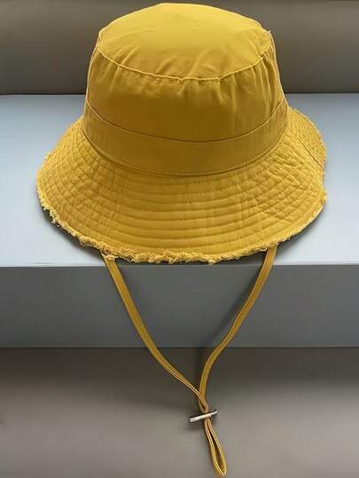 1pc Fisherman's Hat With Washed Edges, Large Brim, Sun Visor, Simple And Versatile, Vacation Style Sun Protection Hat For Women