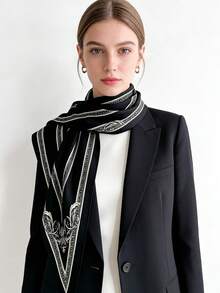 1pc Fashionable Retro Minimalist Striped Print Versatile Triangle Scarf/Shawl, Suitable For Daily, Office, Vacation Occasions - Brown - View 1