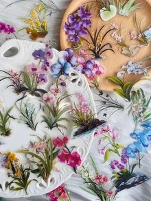 50张兰花图案贴纸，适用于行李箱、笔记本电脑、剪贴簿、日记本、滑板、水杯、花瓶等DIY装饰，文具用品，趣味贴纸，Kindle适用 - 1 Set - 查看 5