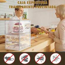 Panera para Pan Transparente Vitrina Exhibidor para Modelización Caja Acrilico Exhibicion para Panadería Panera Hermetica con Compartimento Exhibidor de Pan Acrilico Apto para donas y pasteles - Transparente - Ver 2