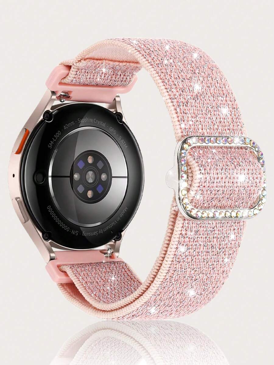 Bling Sparkly Stretchy Nylon Solo Loop Band Compatible With Samsung Galaxy Watch 4 5 6 7 FE 40mm 44mm/Watch 4 6 Classic 42mm 46mm 43mm 47mm/Watch 5 Pro 45mm/Watch 3 41mm/Active 2 , Elastic Nylon Straps Shiny Cute Glitter Replacement Sport Solo Loop Wristband Compatible With Vivoactive 6/Vivoactive 5/3/3 Music Watch