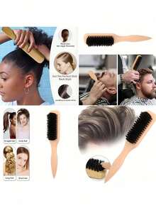 Wooden Handle Bristle Brush - Hair Styling Tool, Used To Smooth Frizzy, Flyaway And Fine Hair, Great For Creating Sleek Ponytails And Buns - Multiple Styles - View 5