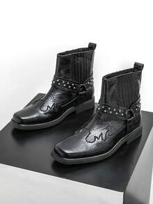 男士摩托车靴、踝靴、工装靴、高帮鞋、皮靴、工装靴、户外靴、休闲通勤鞋，秋冬季舒适之选 - 黑色 - 查看 18