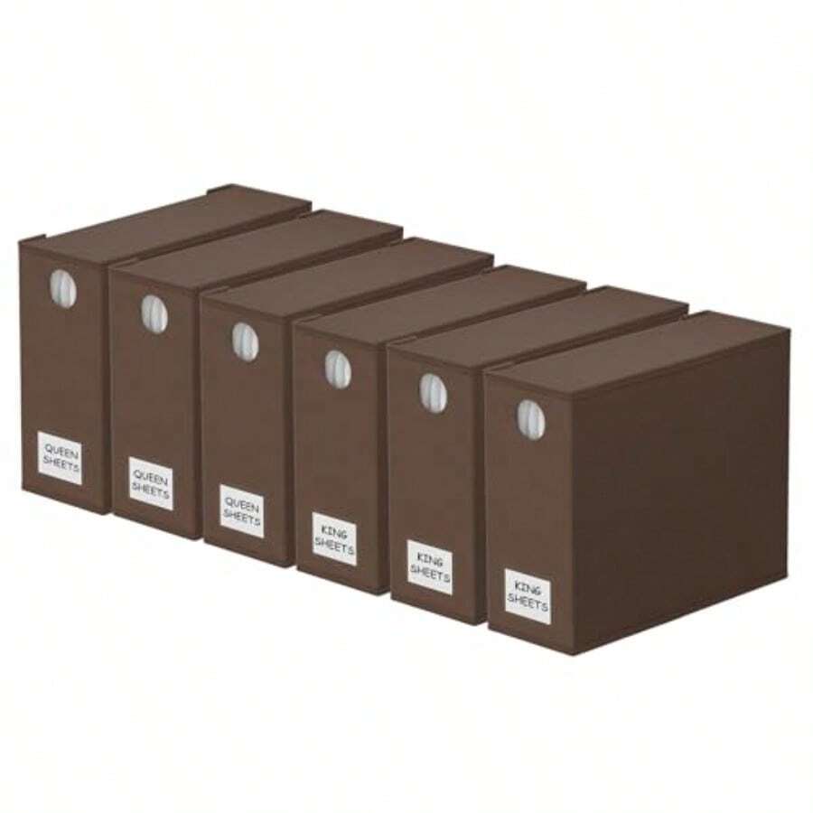SpaceAid - Paquete de 6 organizadores y almacenamiento organizador de sábanas plegable con ventana para clóset de lino juego de carpetas para almacenamiento de ropa de cama tamaño Queen y King café - Marrn - Ver 1