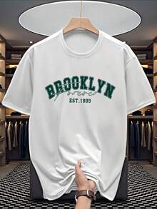 Men's New Casual Sports T-Shirt, Brooklyn Pattern Print, Lightweight And Comfortable, Suitable For Team/Club Uniforms, Gifts For Friends And Family, Versatile For Daily, Outdoor, Fishing And Other Activities - White - View 1