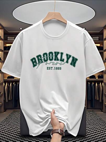 Men's New Casual Sports T-Shirt, Brooklyn Pattern Print, Lightweight And Comfortable, Suitable For Team/Club Uniforms, Gifts For Friends And Family, Versatile For Daily, Outdoor, Fishing And Other Activities