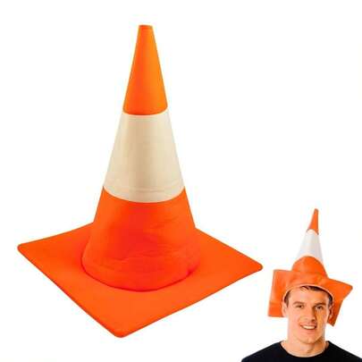 Orange Traffic Cone Hat With White Reflective Stripes - Funny Adult Halloween Costume Accessory, Suitable For Construction Theme Parties, Bachelor Parties, Carnivals And Roleplay - Lightweight Velvet Material, One Size Fits Most, Perfect For Disco Nights, Bachelor Parties And Gag Gifts - Stand Out At Any Event With This Hilarious Road Construction Inspired Hat