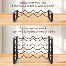 Estante apilable para vino 12 botellas mostrador de gabinete de vino de 3 niveles soporte para estante y almacenamiento soporte para botellas de vino de metal no empotrado para gabinete - Marrn - Ver 2