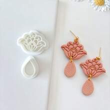 Set de 2 moldes de arcilla polimérica con forma de flor y gota de agua para hacer colgantes y pendientes, herramienta de artesanía para dar forma a joyas DIY - Blanco - Ver 4