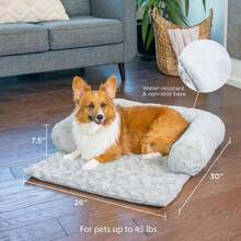 Best Friends By Sheri Calming Dog Blanket With Supportive Bolster, Machine Washable Faux Fur Pet Throw, Gray, Medium - White - View 2