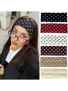 1/3/6 piezas Diademas suaves y antideslizantes con estampado de lunares para mujeres, accesorios para el cabello elásticos para yoga y deportes, diademas versátiles para uso diario y ocasional, accesorios elegantes para atuendos de otoño/invierno y vacaciones - Multicolor - Ver 2