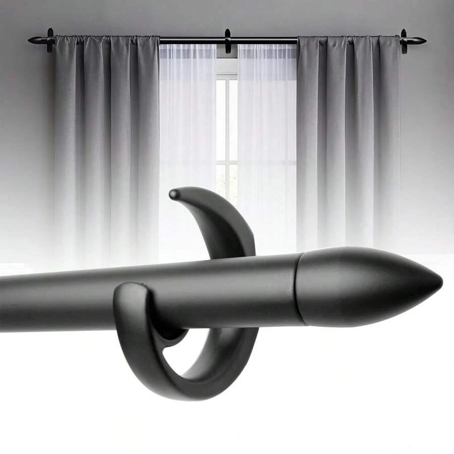 1 Set Black Curtain Rod, Length 35 - 147 Inches, Diameter 1 Inch. Decorative Curtain Rod Set, Adjustable, Heavy Duty, Suitable For Curtains In Bedroom, Living Room - Conical - Black - View 1