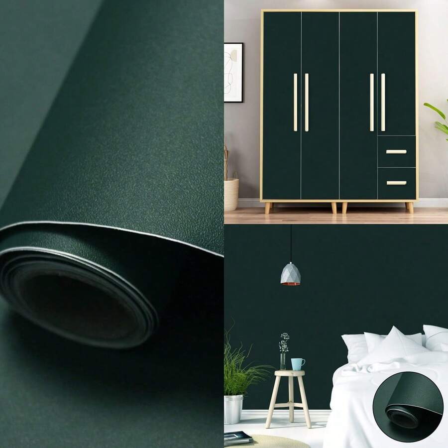 1 Cuộn Giấy Dán Tường Màu Xanh Lá Cây Đậm Mờ, Chống Thấm Nước, Có Thể Tháo Rời, Chất Liệu PVC, Thích Hợp Cho Ký Túc Xá, Phòng Ăn, Trang Trí Nhà Cửa, Giấy Dán Trang Trí, Lót Ngăn Kéo, Sửa Chữa Nội Thất, 15.7inX39.3/118.1/196.8in