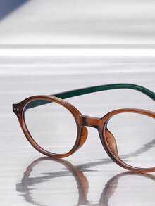 1 Pair Oval Minimalist Clear Lens Glasses With Green Temples, Unisex Casual Eyewear For Daily Use, Computer, Gaming, TV, Smartphone - Tea Frame, Green Legs, Flat - View 3