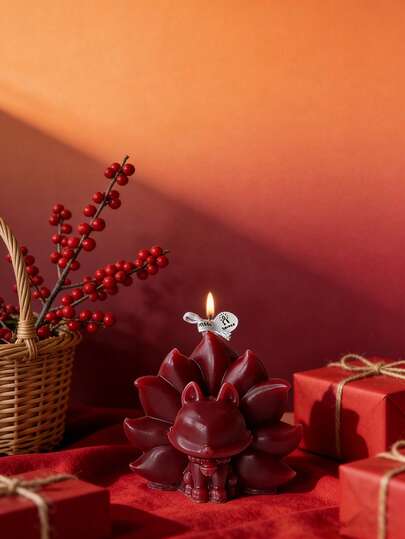 French Retro Wine Red Nine-Tailed Fox Scented Candle, Handmade With High-Quality Soy Wax, Smokeless And Fragrant Candle, Suitable For Couples, Restaurants, Weddings, And Dining Table Decor