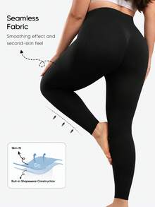 Suprenx 1件装女士加大码高腰黑色紧身裤，收腹塑形 - 黑色 - 查看 5