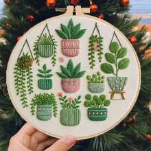 Bộ dụng cụ thêu hình chậu cây, bộ thêu thủ công DIY dành cho người mới bắt đầu bao gồm vải in sẵn, khung thêu, chỉ màu, kim và sách hướng dẫn, phù hợp cho người mới bắt đầu, lý tưởng để trang trí nhà cửa, các hoạt động tiệc tùng, quà tặng Giáng sinh, Ngày của Mẹ, Lễ Tạ ơn, quà tặng sáng tạo cho những người yêu thích thủ công. - thực vật - Xem 4