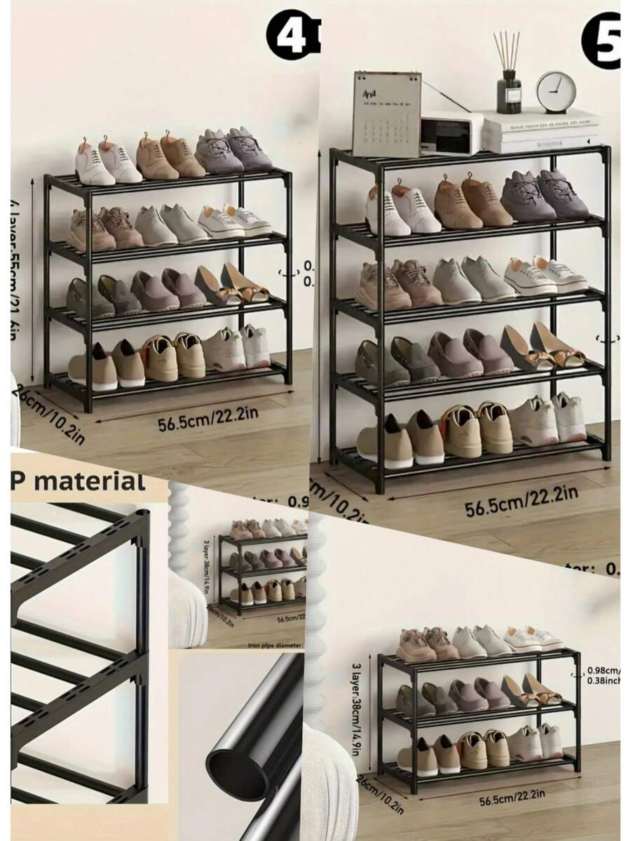 1件装 3-5层可堆叠鞋架 | 节省空间的收纳整理架，采用坚固的金属管 | 轻巧耐用，适用于玄关、衣橱和宿舍 | 可收纳运动鞋、高跟鞋和靴子 | 组装简便，无需工具 | 黑色可选 - 查看 1
