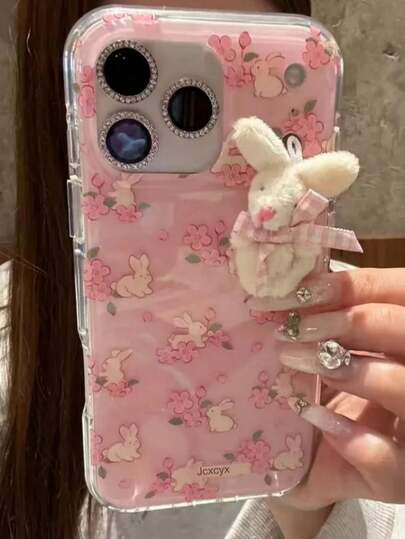Y2k Stylish Cute 3D Rabbit Bow Flower Phone Case Compatible With IPhone 17Pro Max 17Pro 17 17Air 16Pro Max 16Pro 16 16Plus 15Pro Max 15Pro 13Pro Max 14 Pro 12Pro Max 15 14 13 12 11 Girl Phone Cover