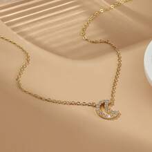 The Gold Collar Chain Is Set With Small Diamonds, Giving A Luxurious Touch. It Is Perfect For Daily Wear And Makes An Excellent Gift For Special Occasions. - Moon Pendant - View 1