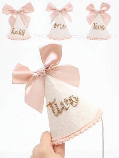 1pc Birthday Hat With Bow - Sweet Birthday Decorations, Glitter Number Cone Hat Photo Prop, Princess Bow Hat,Cake Smash, Baby Shower