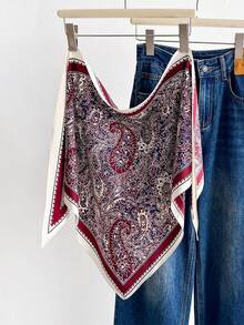 1pc Versatile Retro Cashew Flower Print Multifunctional Triangular Scarf/Shawl, Suitable For Daily, Office, And Holiday Occasions - Black - View 7