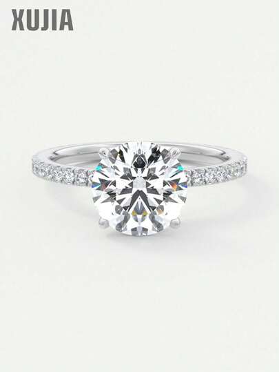 XUJIA Anillo de compromiso con moissanita redonda de 2 quilates, anillo de boda clásico de plata de ley 925, moissanita de 8 mm con circonita cúbica oculta, regalo de joyería para ella