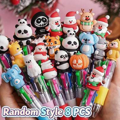 8pcs Random Style Multicolor Push-Button Ballpoint Pens; Includes Various Animal Shaped Neutral Pens; Random Styles; Diverse Styles, Smooth Writing, Best Choice For Writing And Office Use; Easter Student Rewards, School Supplies; Valentine's Day Gift