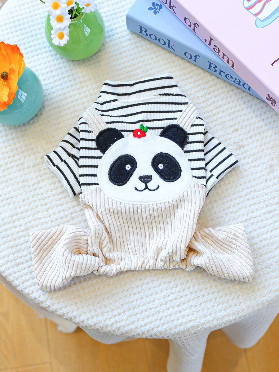 1pc Pet Clothes, Dog/Cat Apparel, European & Asian Style Four-Leg Jumpsuit - Floral Panda Print Overalls - Multicolor - View 1