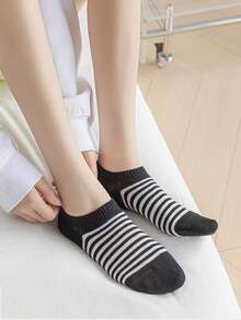1/10 Pairs Random Minimalist Striped & Polka Dot Casual Comfortable Low-Cut Invisible Socks - Multicolor - View 10