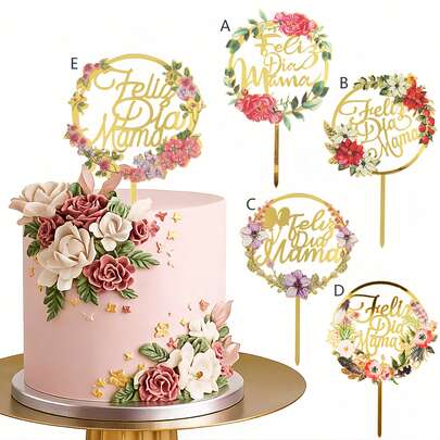 1 pieza/3 piezas/6 piezas Decoración para tarta "Feliz Día Mamá" con texto en español y flores, adecuado para decoraciones de tartas del Día de la Madre